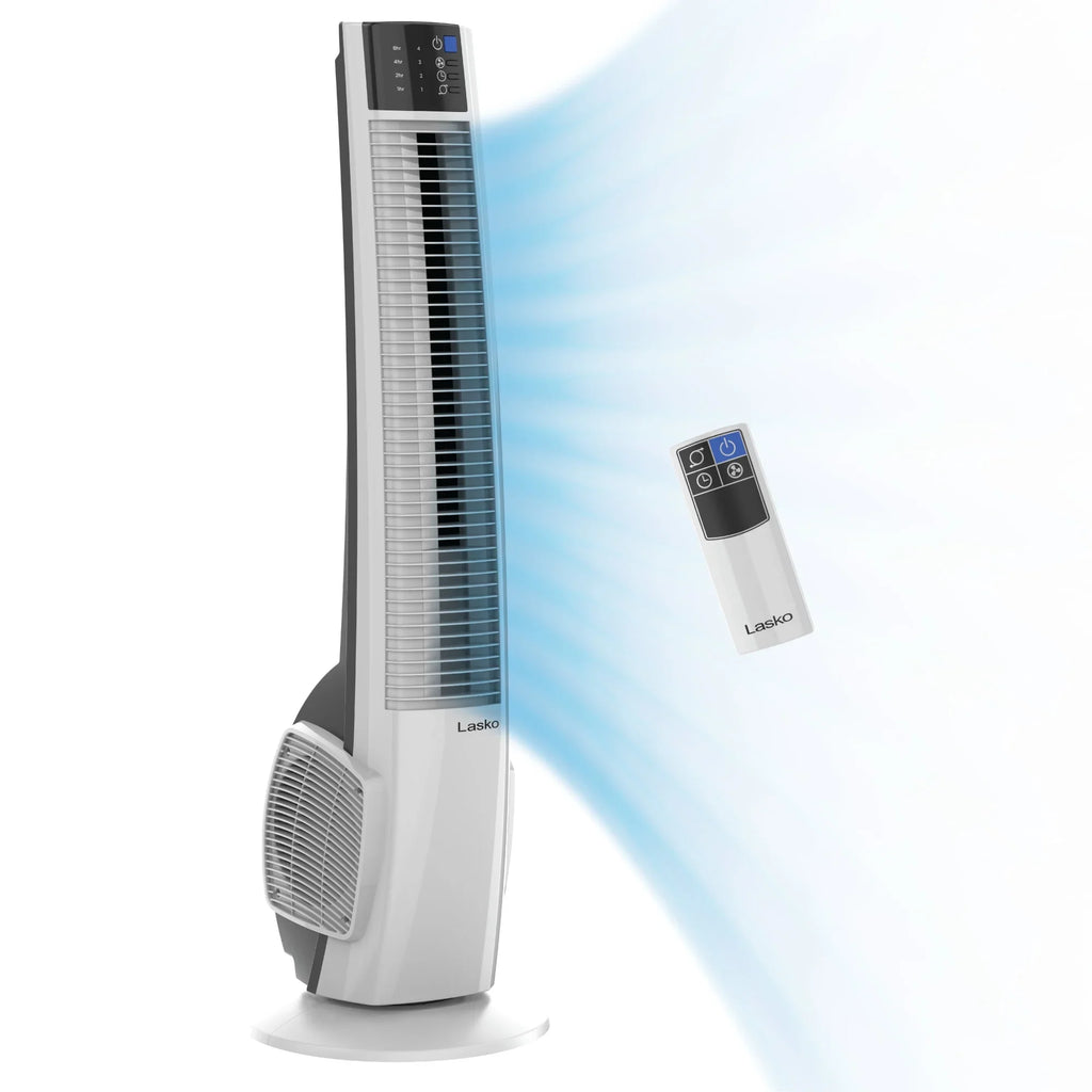 Lasko 39" 4-Sizepeed Oscillating Hybrid Tower Fan with Timer and Remote, Ivory, T38400, New