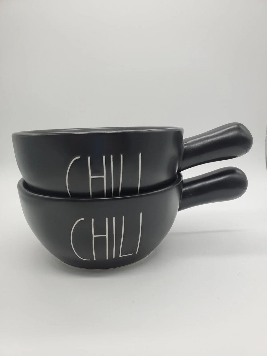 Rae Dunn CHILI Handled Bowl Black Ceramic with Ivory LL Letters