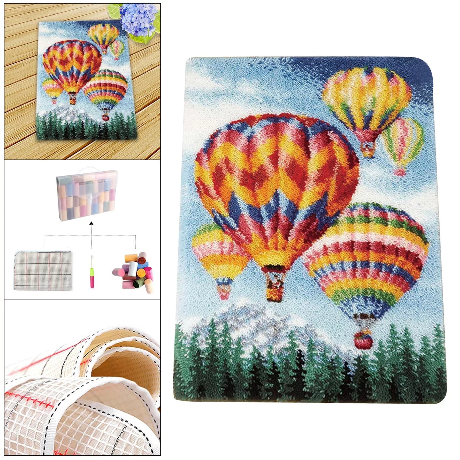 latch and hook Rug Kits, Embroidery Carpet Hot Air Balloon latch and hook Rug, for Adults Kids Pillow Crochet Hook crafts Blanket for Living room and home
