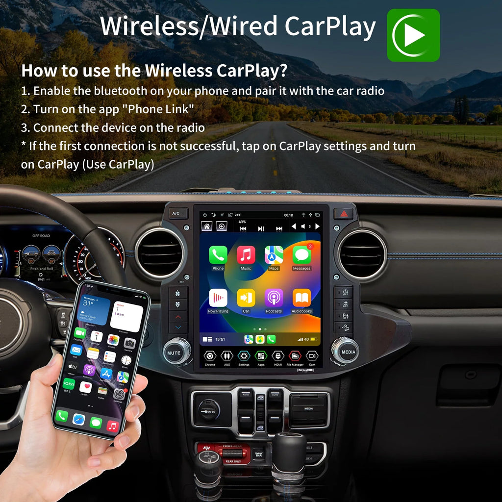 Linkswell Gen5 T-style 12.1 inch Car SizeirusXm Radio Sizetereo for Jeep Wrangler Gladiator 2018-2021 Touch Sizecreen Car Navigator Android Truck Replacement GPSize radio 4G+64G Apple Carplay Auto