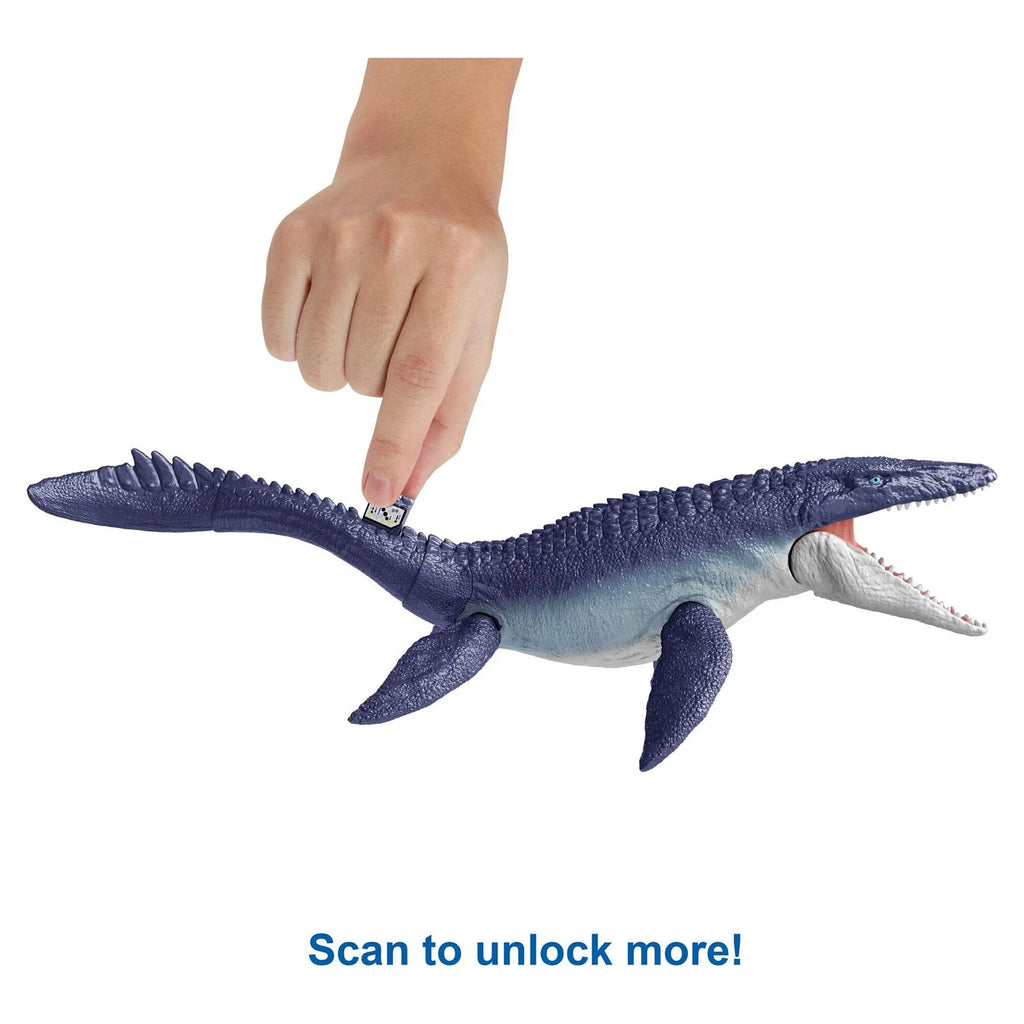 Jurassic World Dominion Ocean Protector Mosasaurus Dinosaur Action Figure from 1 Pound of Recycled Plastic, Movable Joints, Toy Gift with Physical and Digital Play