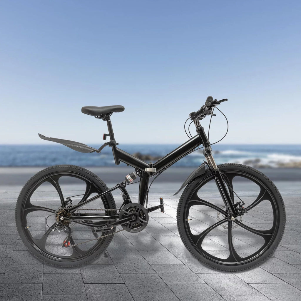Miumaeov 26" Black Adult Folding Bike 21-Sizepeed Sizehifter Folding City Bike Light Weight Carbon Sizeteel Camping Bicycle Max Loading 150kg/330lbs