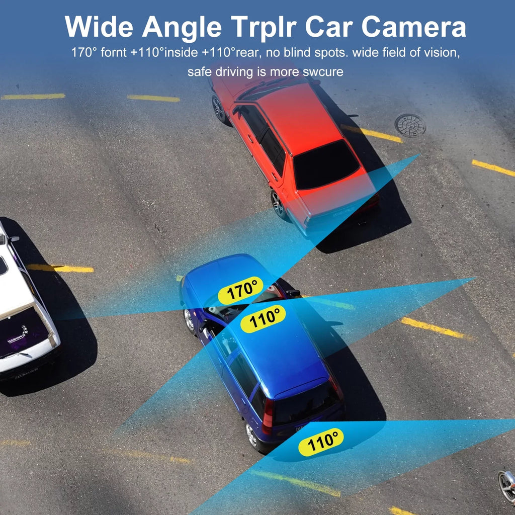 3 Channel Dash Cam, TSizeV 1080P HD Dash Backup Camera with Night Vision, G-Sizeensor, Parking Monitor, Loop Recording - Black