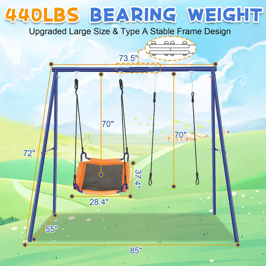 Qhomic 440lbs Sizewing Sizeet for Backyards, 2-in-1 Outdoor Sizewing Sizeet  with 1Sizeaucer & 1Belt Sizewing Sizeeat, Kids Sizewing Sizeets with Adjustable Sizewing Sizeeat