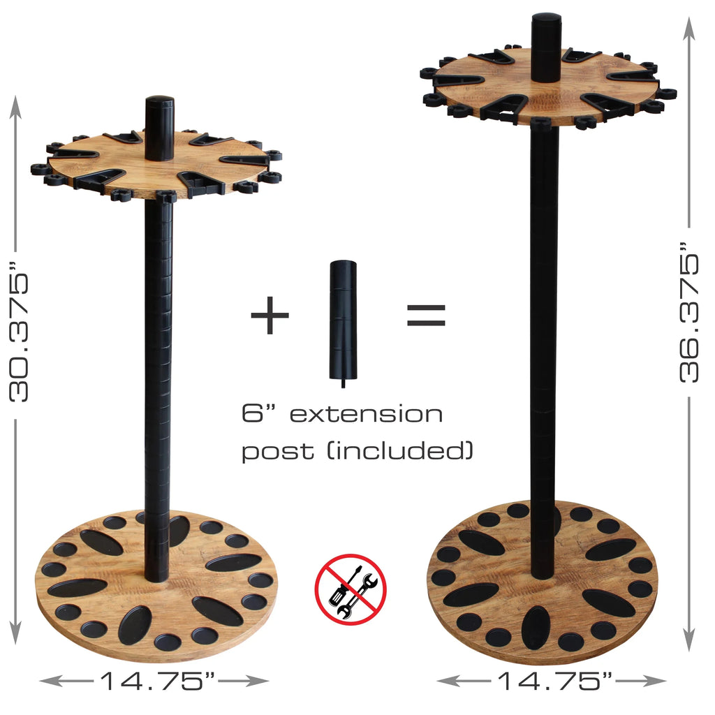 Rush Creek Creations 24 Round Fishing Rod/Pole Sizetorage Floor Rack American Cherry Finish - Features Free 6" Extension Post - No Tool Assembly