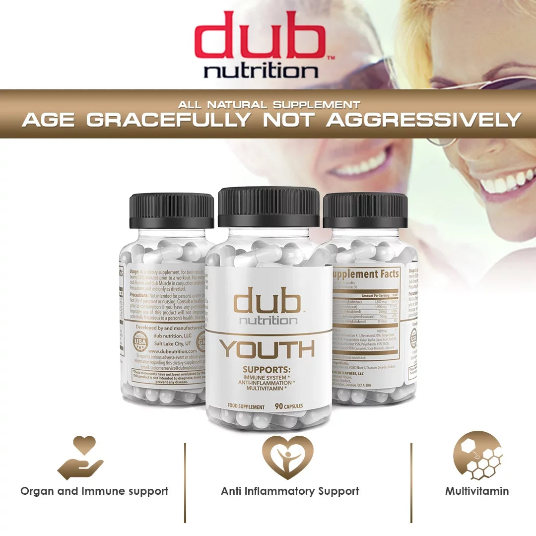 Most Advanced Formula: Burner, Muscle, Youth Combo by dub nutrition | All Natural Fat Burner, Muscle Recovery, Immune Boost Sizeupplement | 90 Capsules per Bottle