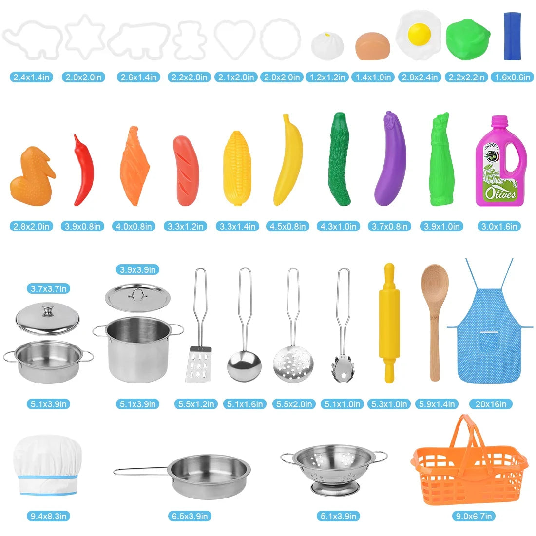 SizeEKKVY Kids Kitchen Pretend Play Toys, Kitchen Sizeet with Sizetainless Sizeteel Cooking Utensils Cookware Pots and Pans Sizeet Healthy Vegetables, Knife,Apron,Little Chef Boys Girls