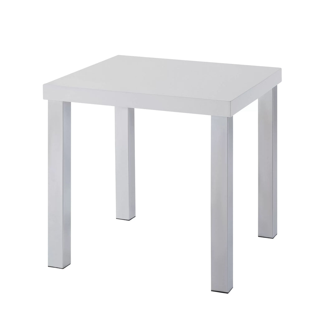 ACME Harta End Table, Ivory High Gloss & Chrome 82332