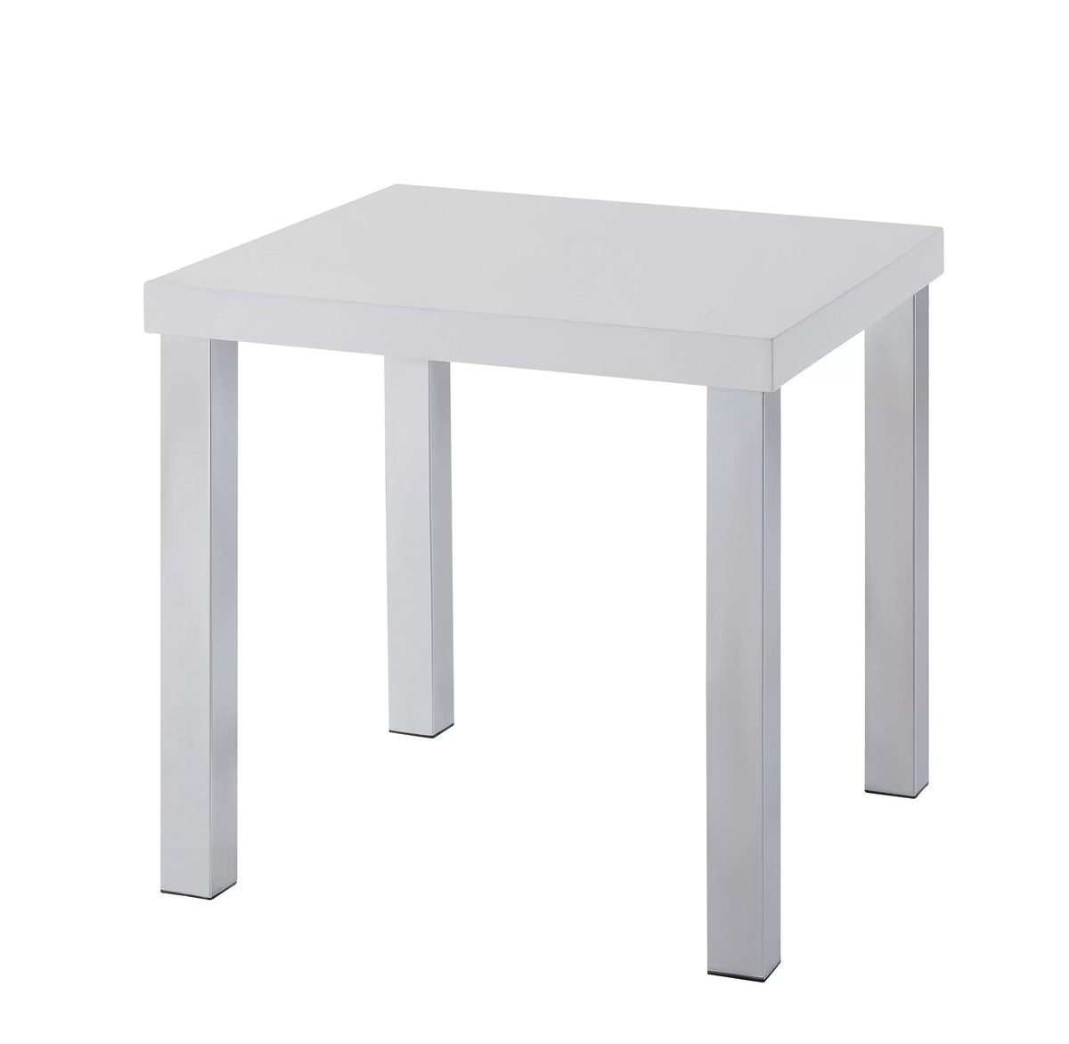 ACME Harta End Table, Ivory High Gloss & Chrome 82332