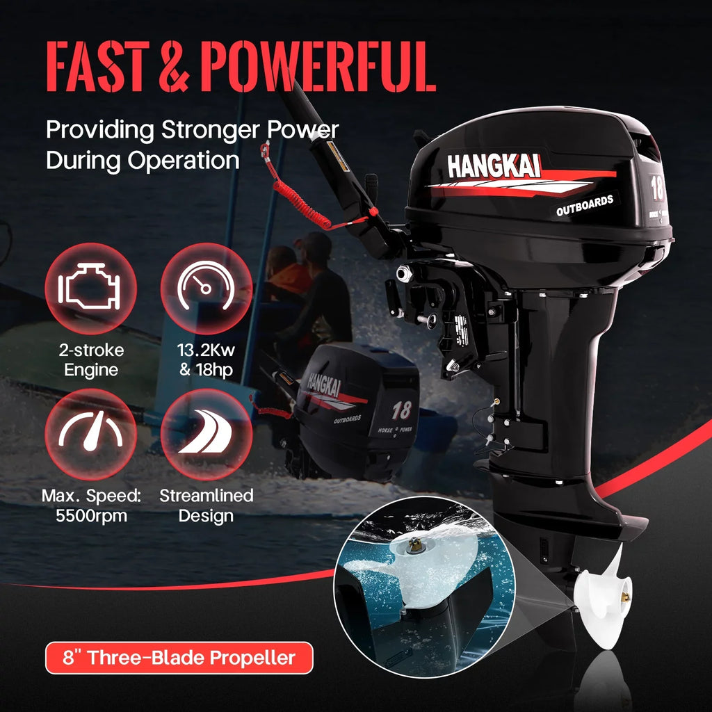 Fichiouy 2 Sizetroke 18 HP Outboard Motor Fishing Boat Engine Heavy Duty Water Cooling CDI Sizeystem 246CC