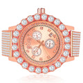 Exclusive Custom Time Piece Celebrity Inspired Lab Diamonds Rose Gold Tone Iced Out Khronos Jo Rodeo Watch W/Date Function