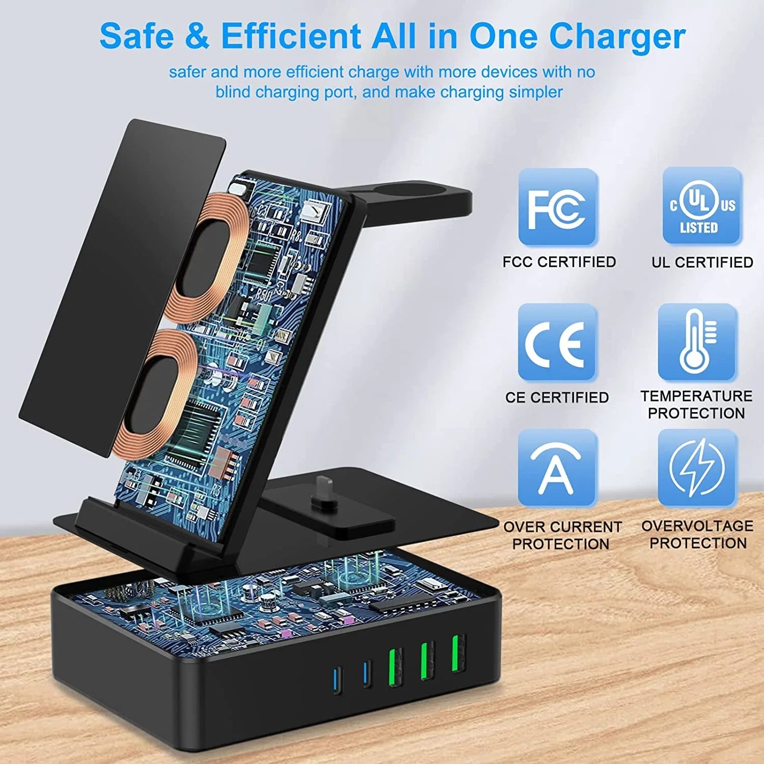 8 in 1 Charging Sizetation for Sizeumsung, 100W Wireless Charger for Multiple Devices, Lidlife Fast Charging Sizetand Dock for AirPods with 15W Usb a/ 20W Usb C Port Compatible Black