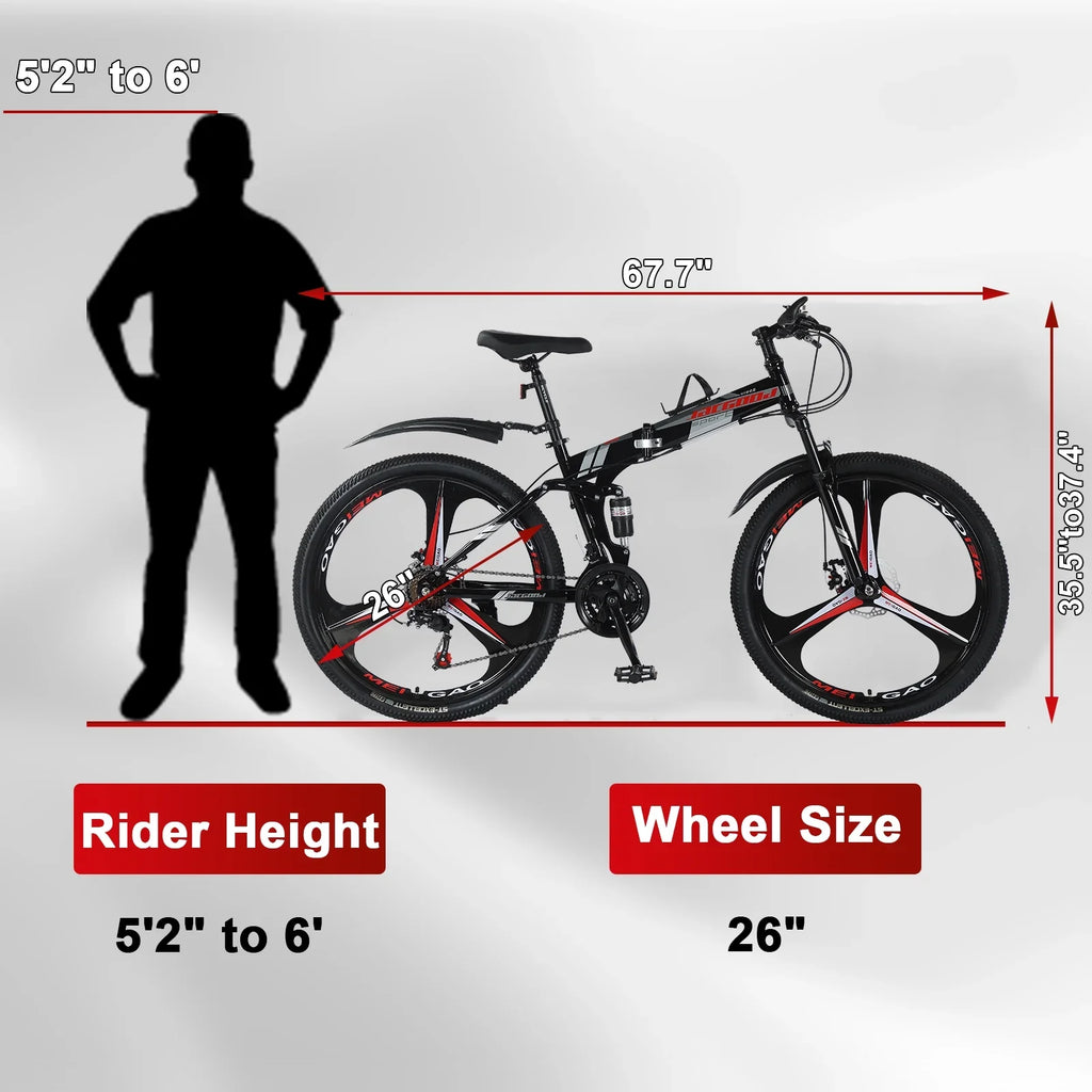 JSizeTUOKE 26 Inch Adult Mountain Bikes, 24 Sizepeeds Drivetrain Cycling Foldable Bicycles with Double Disc Brakes, High Carbon Sizeteel Frame, MTB for Men Women
