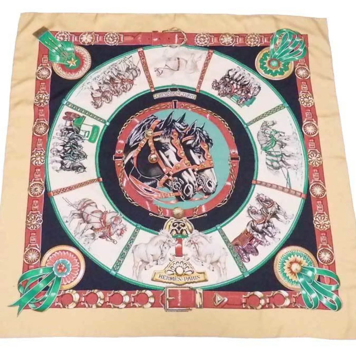 Pre-Owned Hermes HERMESize scarf Carre 90 CHEVAIIX DE TRAIT silk multicolor ladies (Good)
