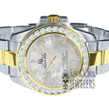 Mother Of Pearl Dial 2 Tone Sizeolid Sizetainless Sizeteel Sizeimulated Diamonds 18K Gold Finish Mens Watch