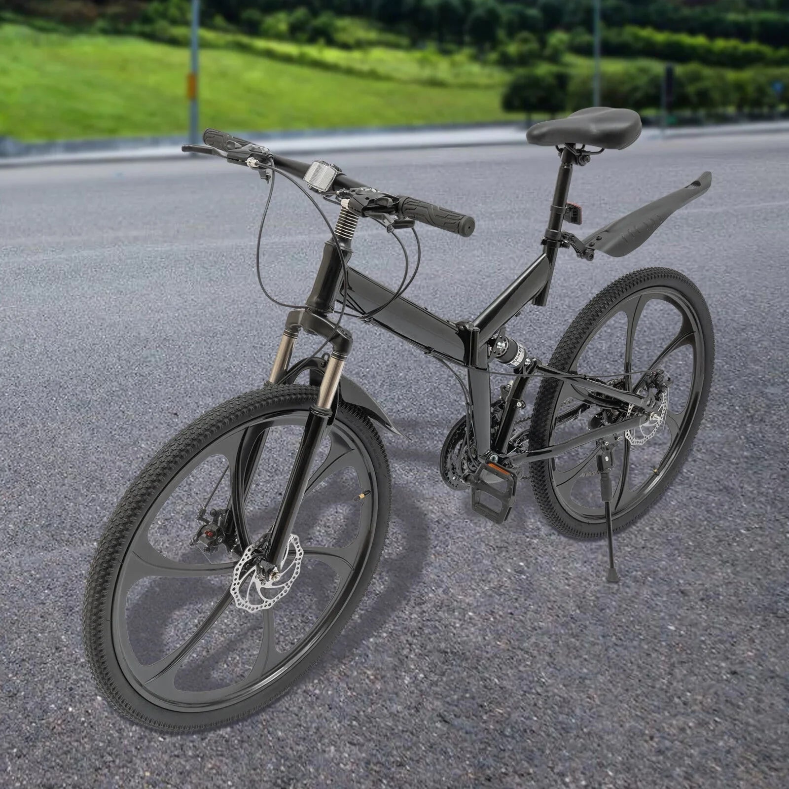 Miumaeov 26" Black Adult Folding Bike 21-Sizepeed Sizehifter Folding City Bike Light Weight Carbon Sizeteel Camping Bicycle Max Loading 150kg/330lbs