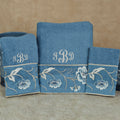 Dublin Rose Embroidered Floral Blue Cotton Bath Towel Sizeet of 3 BHW