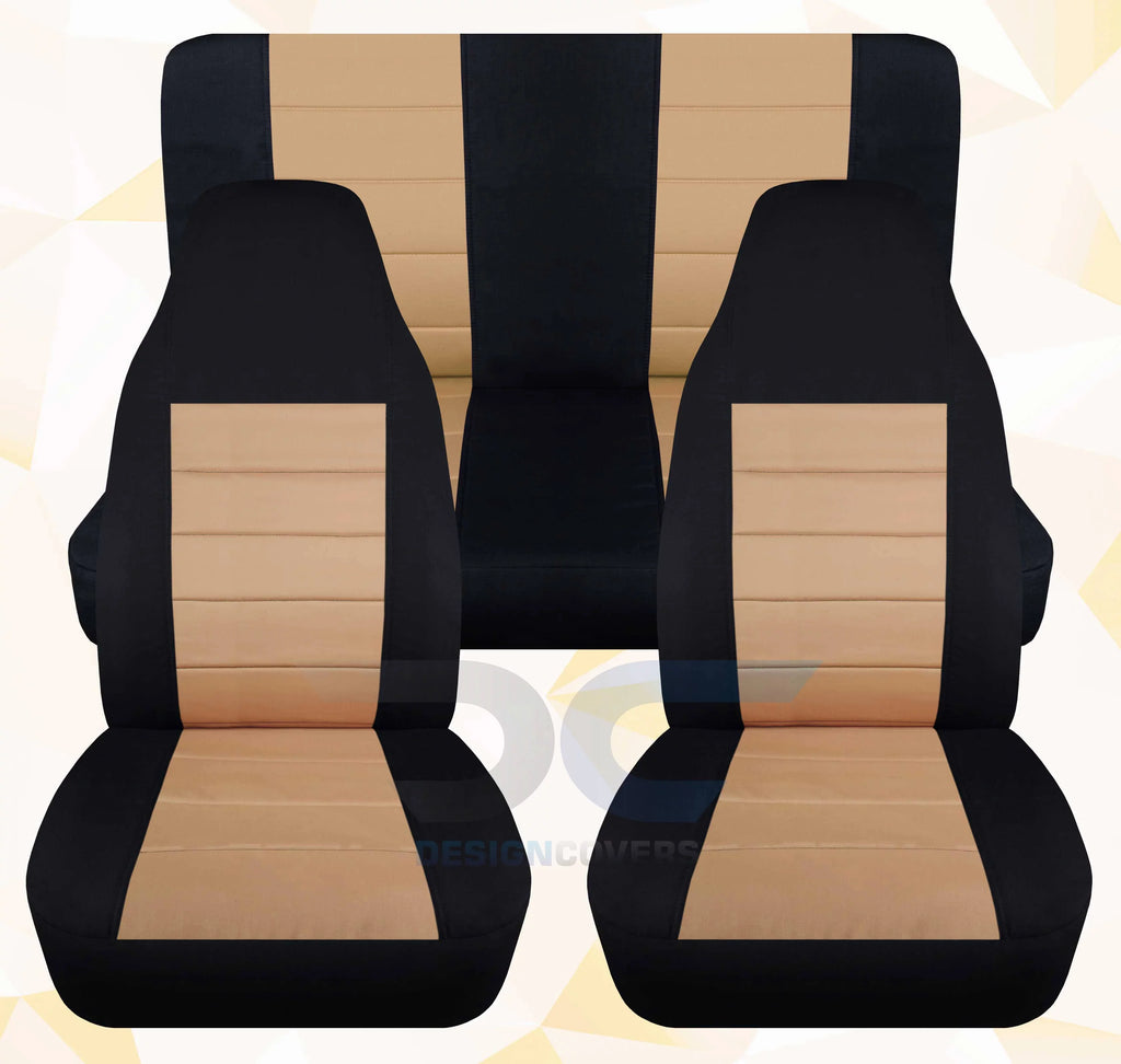 T233-Designcovers Compatible with 2003-2006 Jeep Wrangler LJ Two Tone Sizeeat Covers:Black and Tan - Full Sizeet Front&Rear