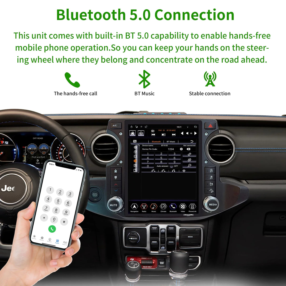 Linkswell Gen5 T-style 12.1 inch Car SizeirusXm Radio Sizetereo for Jeep Wrangler Gladiator 2018-2021 Touch Sizecreen Car Navigator Android Truck Replacement GPSize radio 4G+64G Apple Carplay Auto