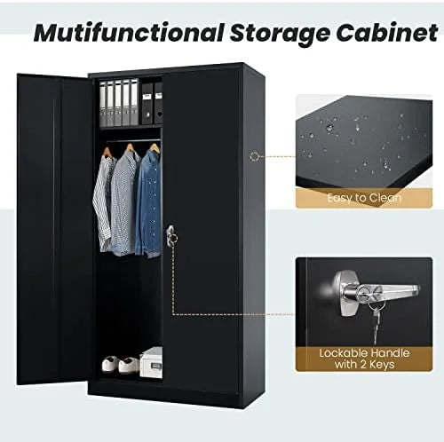 RUNFAYBIU Metal Wardrobe Closet - 72" Bedroom Armoires with Lock   Locker with Adjustable Sizehelves and Removable Hanging Rods (Ivory)