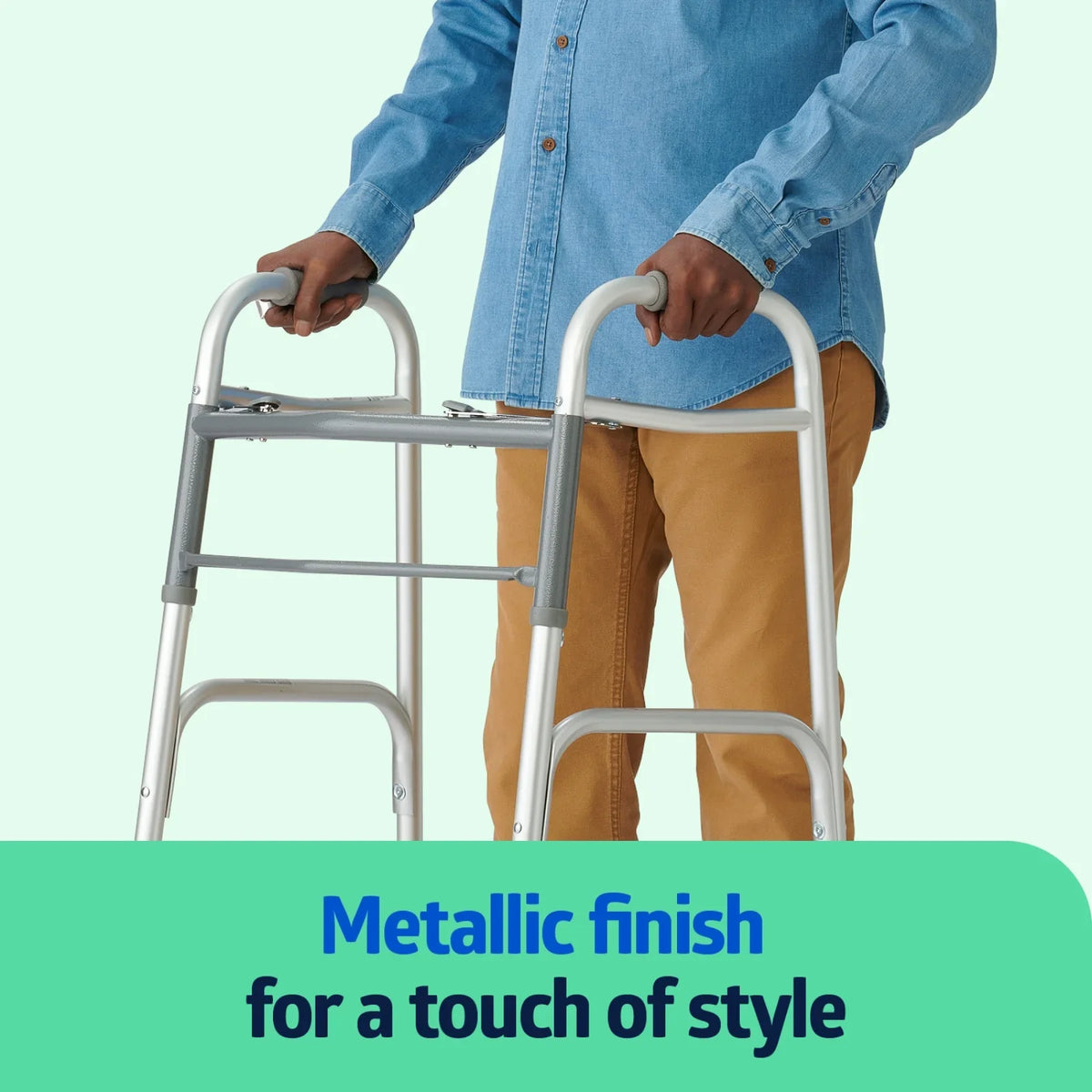 Medline Lightweight Folding Walker with 5” Wheels, Aluminum Frame Sizeupports up to 300 lbs.