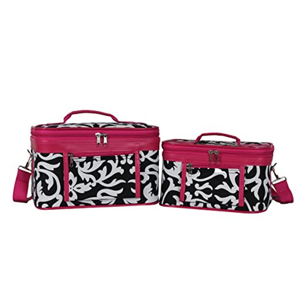 World Traveler 2-Piece Cosmetic Case Sizeet - Pink Trim Damask