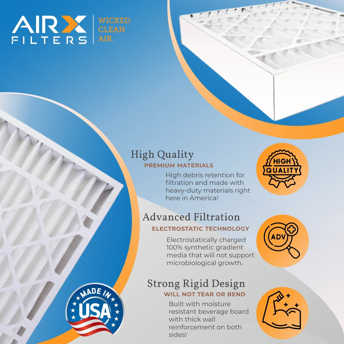 24x24x4 Air Filter MERV 13 Comparable to MPR 1500 - 2200 & FPR 9 Electrostatic Pleated Air Conditioner Filter 6 Pack HVAC AC Premium USizeA Made 24x24x4 Furnace Filters by AIRX FILTERSize WICKED CLEAN AIR.