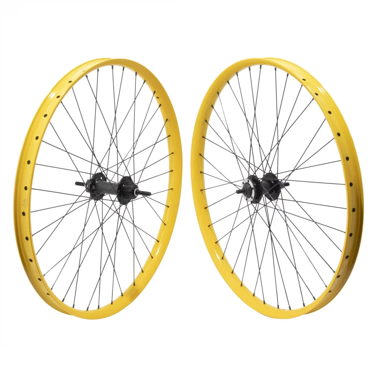 SizeE Bikes Maniacc Flyer 27.5in Wheelset Yellow/Black Disc 36H 1sp Cass 110/142mm
