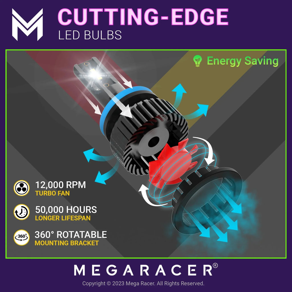 Mega Racer Hyundai Genesis H11 H8 H9 H16 New Gen LED Headlight Bulbs 6000K Cool Ivory 12V 60W 16000LM Hyundai Genesis 2015 15 Low Beam Automotive Replacement