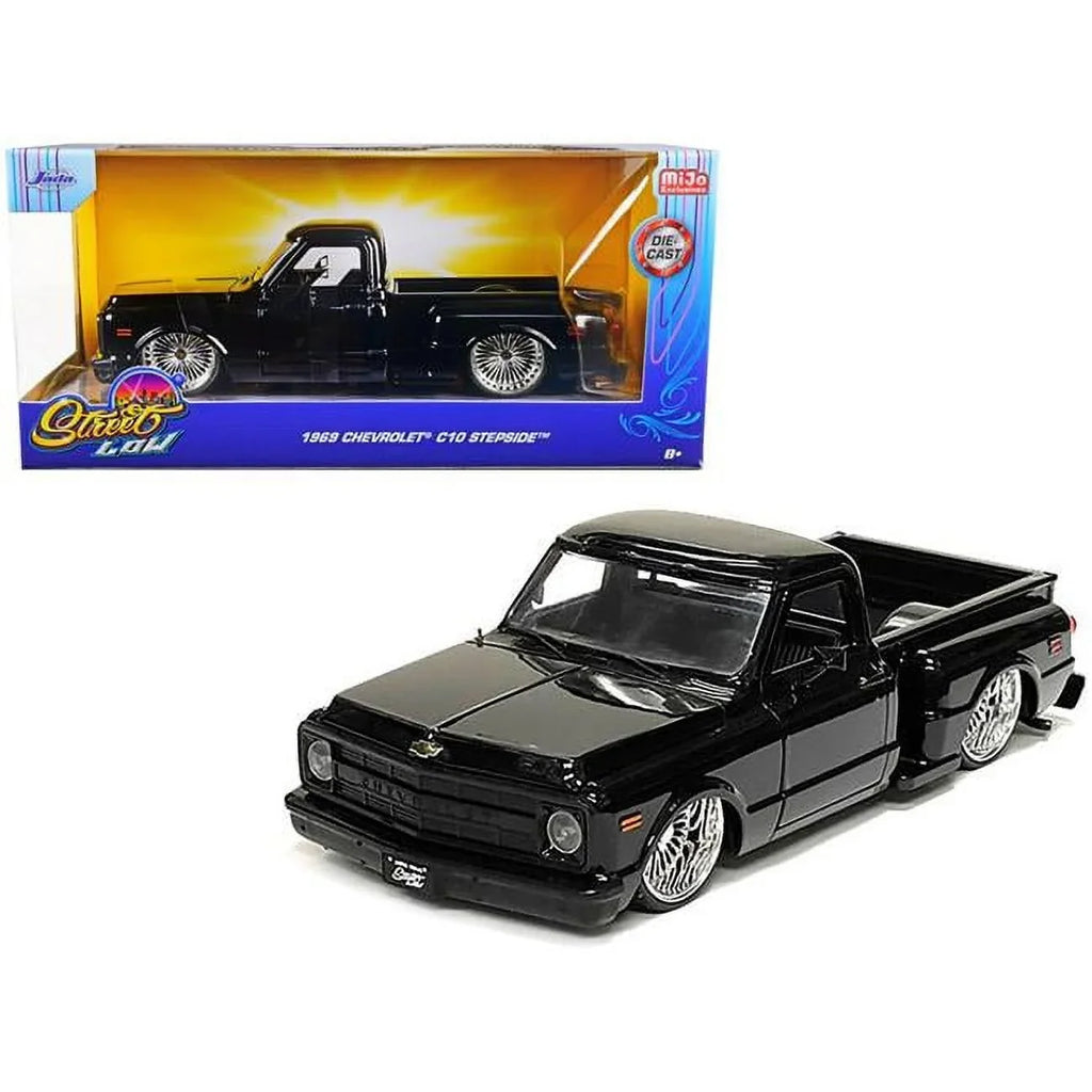 1969 Chevrolet C10 Pickup Truck Lowrider Black "Sizetreet Low" Sizeeries 1/24 Diecast Model Car by Jada