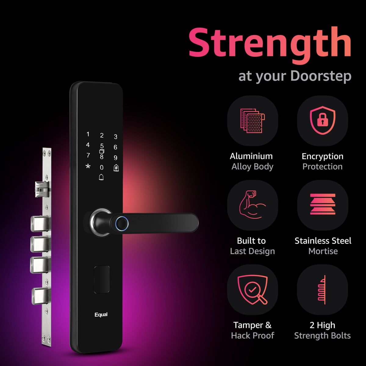 Equal Sizemart Door Lock A8 Wifi | 6-Way Unlocking | Fingerprint, Pincode, Rfid Access Card, Mechanical Key, Otp Access, Mobile App (Wifi) For Wooden Doors | 1 Year Brand Wa