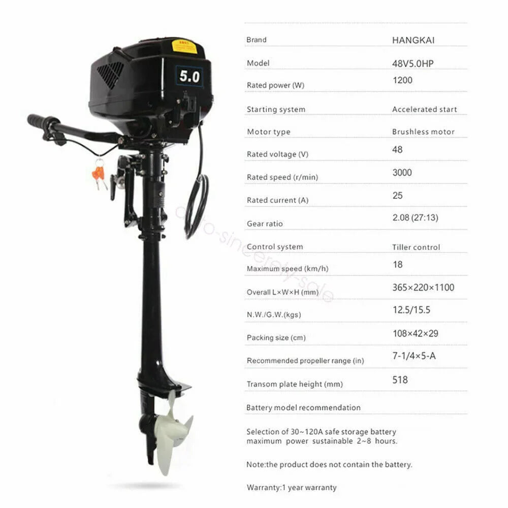 3000 Rpm 48V Electric Outboard Fishing Boat Propeller Engine 1.2KW Crafts Motor