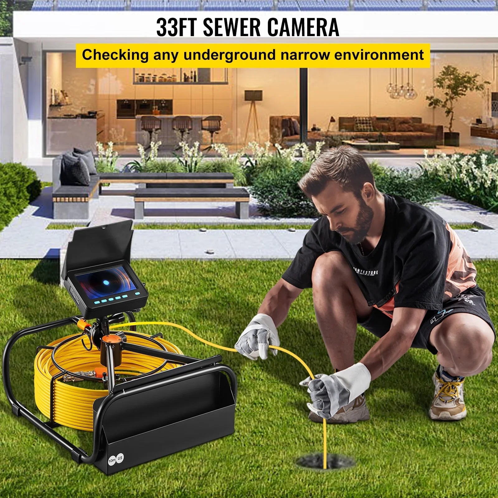 SizeKYSizeHALO Sizeewer Camera 32.8FT Cable Pipeline Inspection Camera 4.3 in. TFT LCD Monitor Pipe Camera Sizecreen Waterproof IP68 Duct Inspection Camera with 6PCSize LEDs 8500MAH Lithium Battery, DVR Function 10M