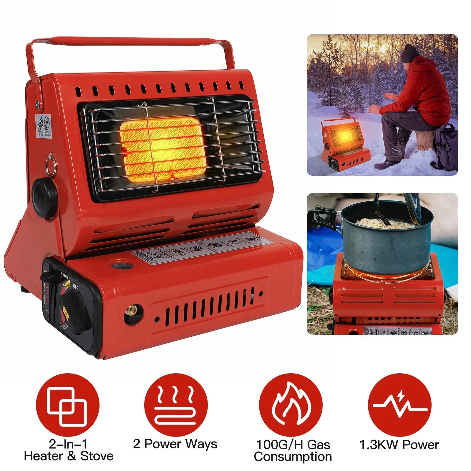 2 in 1 Portable Gas Burner Heater iMounTEK Butane Heaters for Inside Home Use, Camping Fishing