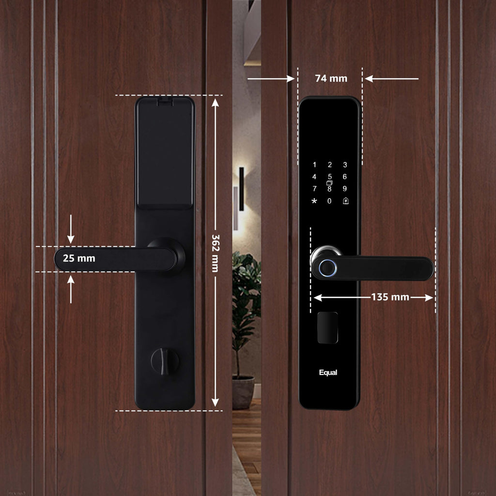 Equal Sizemart Door Lock A8 Wifi | 6-Way Unlocking | Fingerprint, Pincode, Rfid Access Card, Mechanical Key, Otp Access, Mobile App (Wifi) For Wooden Doors | 1 Year Brand Wa