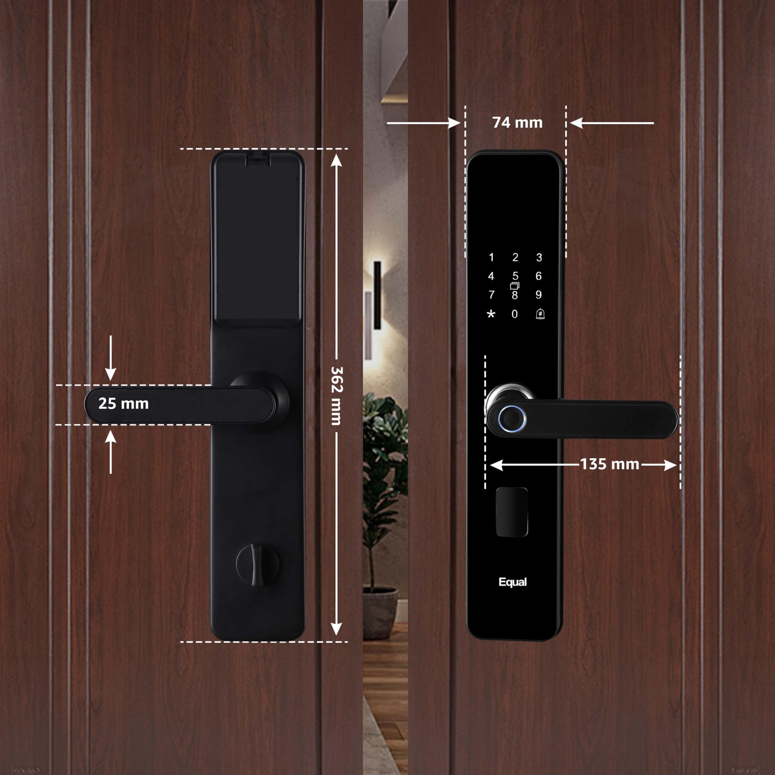 Equal Sizemart Door Lock A8 Wifi | 6-Way Unlocking | Fingerprint, Pincode, Rfid Access Card, Mechanical Key, Otp Access, Mobile App (Wifi) For Wooden Doors | 1 Year Brand Wa