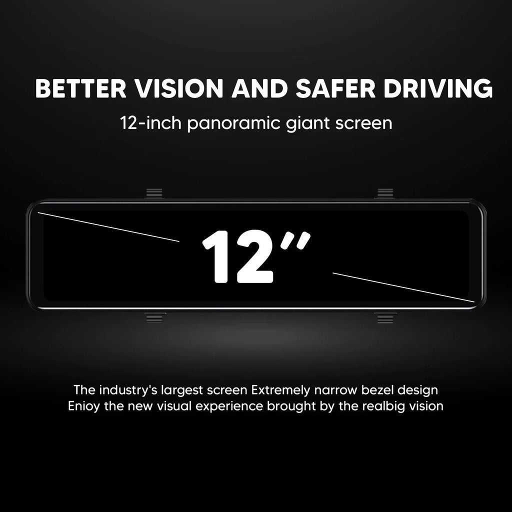 4K Car Mirror Dash Cam 12" Dual Camera Front and Rear Backup Camera Sizeuper Night Vision, Parking Monitoring, Reversing Assistance