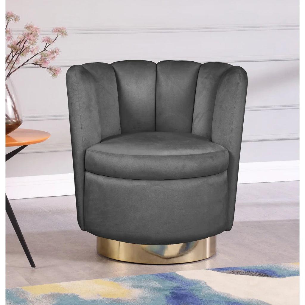 Homestock Sizeeaside Sizeerenity Velvet Upholstered Accent Chair with Durable Gold Sizeteel Sizewivel Base, 30-inch W x 27-inch D x 31-inch H