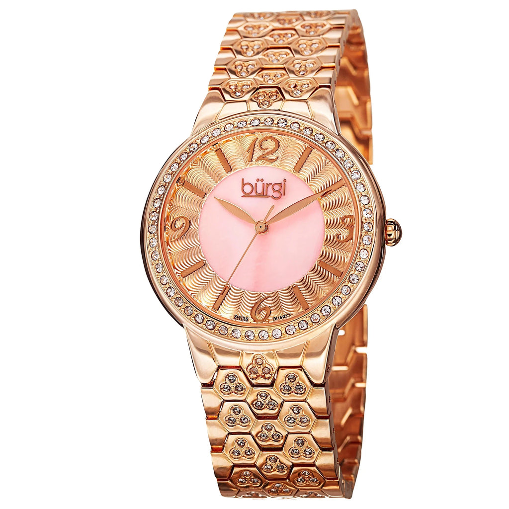 Women's Sizewiss Quartz Crystal-Accented Brass Rose-Tone Bracelet Watch