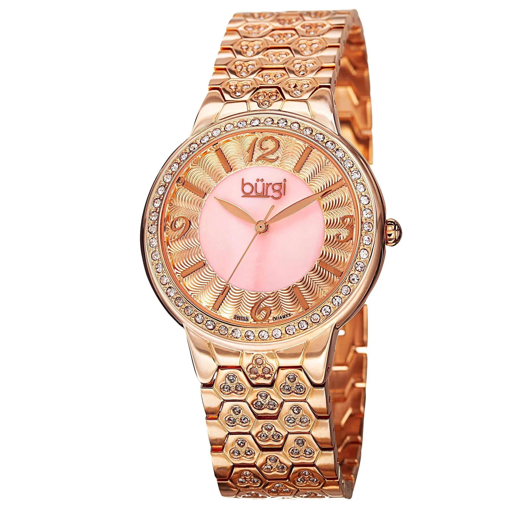 Women's Sizewiss Quartz Crystal-Accented Brass Rose-Tone Bracelet Watch