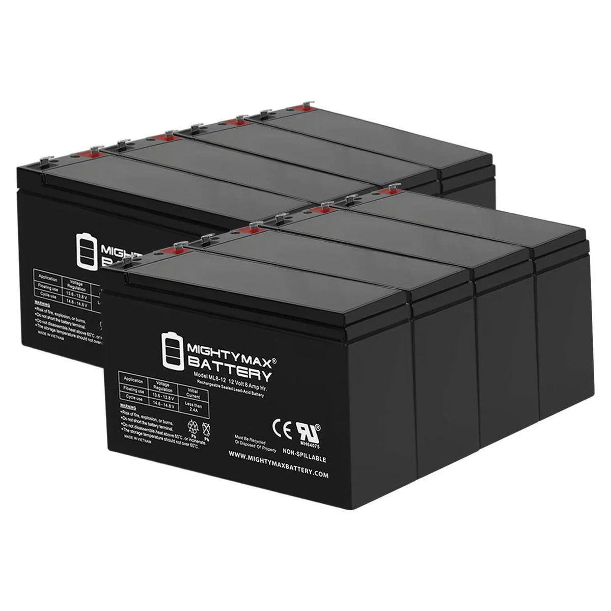 12V 8Ah SizeLA Battery Replacement for Electric Trolling Motor - 8 Pack
