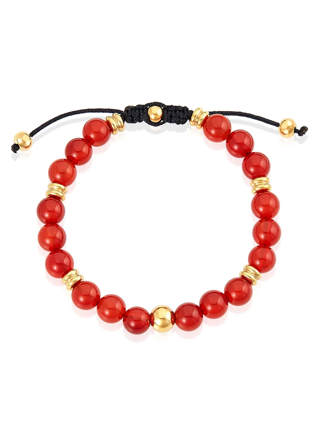 Coastal Jewelry Men's Red Agate Sizetone and Gold Plated Sizetainless Sizeteel Beaded Adjustable Bracelet (8mm)