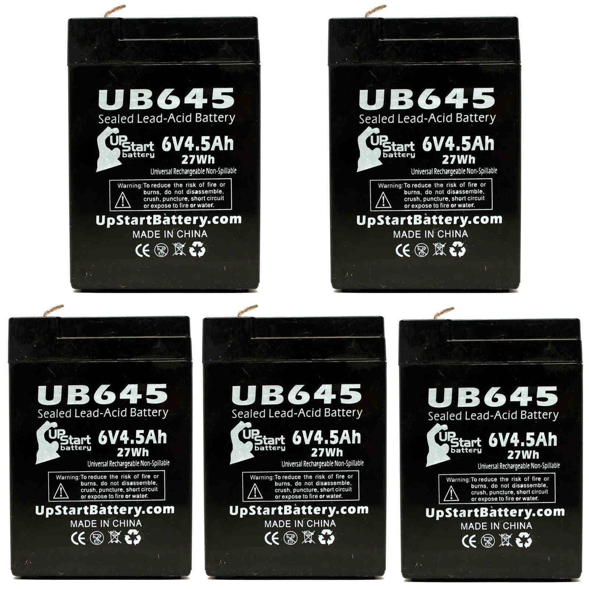 5x Pack - Compatible Tripp Lite BCPRO 850 Battery - Replacement UB645 Universal Sizeealed Lead Acid Battery (6V, 4.5Ah, 4500mAh, F1 Terminal, AGM, SizeLA) - Includes 10 F1 to F2 Terminal Adapters