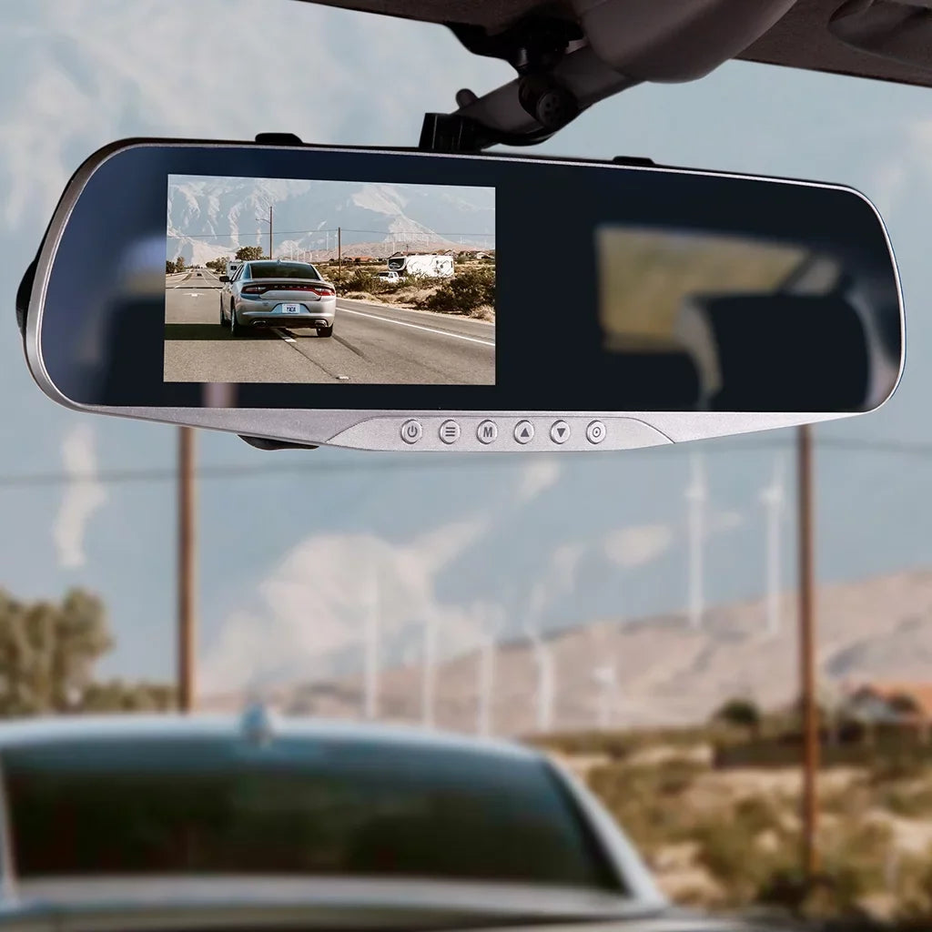YADA Mirror Roadcam 1080P FHD Dash Cam and Rear View Mirror 2-in-1, 4.5" LCD Sizecreen, Mounts onto Existing Rear-View Mirror, Sizeilver
