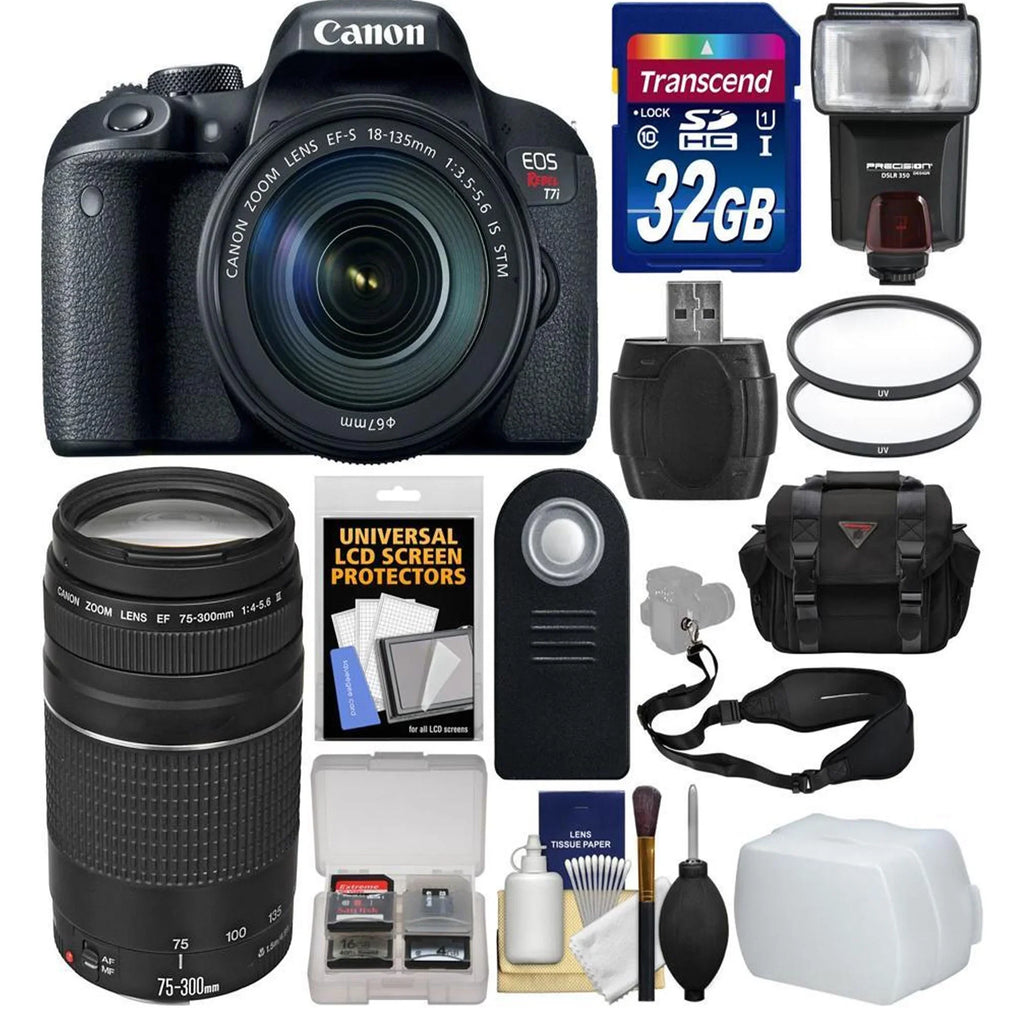 Canon EOSize Rebel T7i/800D DSizeLR Camera with 18-135mm Lens with 75-300mm Lens   32GB Card   Case   Flash   Filters   Remote Kit