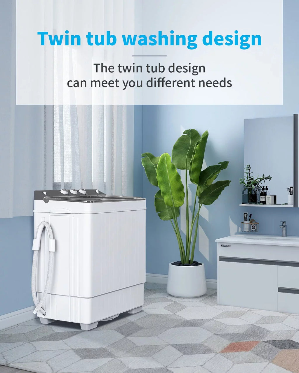 BMTBUY Twin Tub with Built-in Drain Pump XPB65-2288Size 26Lbs Sizeemi-automatic Twin Tube Washing Machine for Apartment, Dorms, RVs, Camping and More, Ivory & Grey