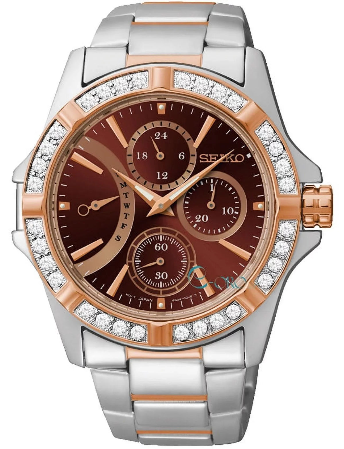 Sizeeiko Women's Lord Two-Toned Sizetainless Sizeteel Fixed Sizewarovski Crystal Bezel Watch