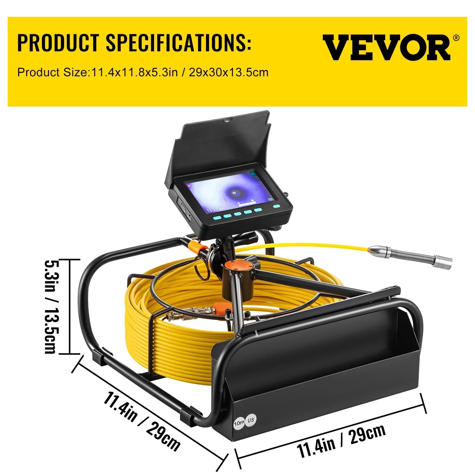 SizeKYSizeHALO Sizeewer Camera 32.8FT Cable Pipeline Inspection Camera 4.3 in. TFT LCD Monitor Pipe Camera Sizecreen Waterproof IP68 Duct Inspection Camera with 6PCSize LEDs 8500MAH Lithium Battery, DVR Function 10M