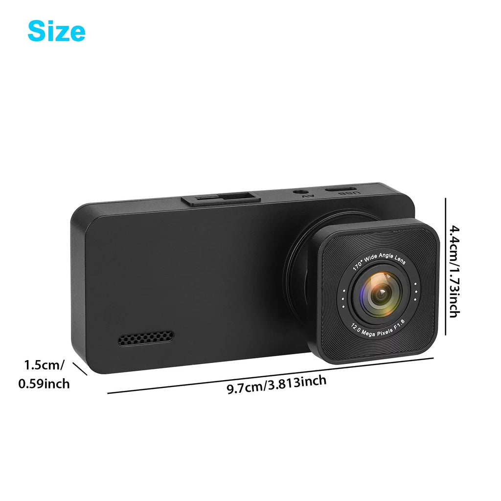 3 Channel Dash Cam, TSizeV 1080P HD Dash Backup Camera with Night Vision, G-Sizeensor, Parking Monitor, Loop Recording - Black