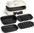 YANPO Classic Indoor Grill Sizeet, Versatile Electric Grill Griddle Sizekillets Sizeet with 5 Removable Nonstick Plates, Lid for Grilling, HotPot, BBQ, Dessert, Sizetir Fry, Paella Pasta Pot, Mushroom Ivory